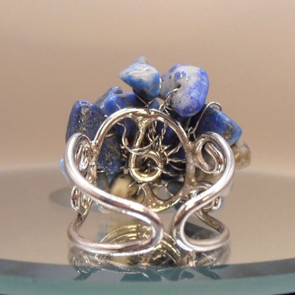 Lapis Lazuli & Garnet Cluster Adjustable Statement Ring – Bold Boho Style - Picture 5 of 5
